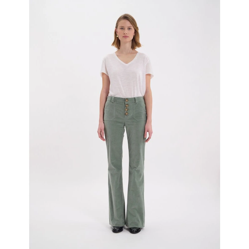 Ines De La Fressange Paris Charlotte broek in amandelgroen glad fluweel Green Dames