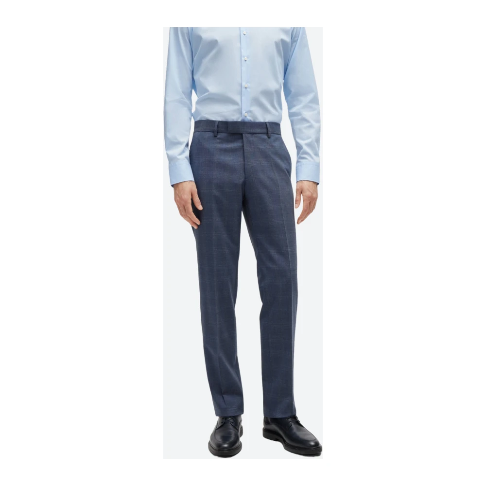 Hugo Boss Geruite wollen blend regular fit jurk Blue Heren