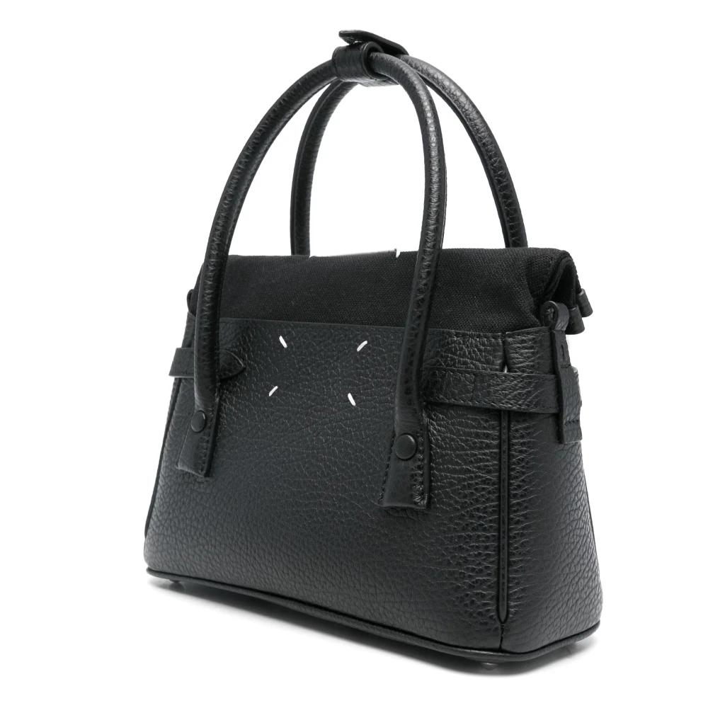 Maison Margiela Zwarte Leren Handtas Rits Sluiting Black Dames