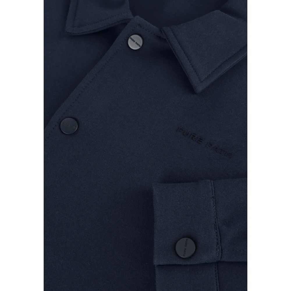 Pure Path Heren Overshirt met Drukknopen en Frontprint Blue Heren