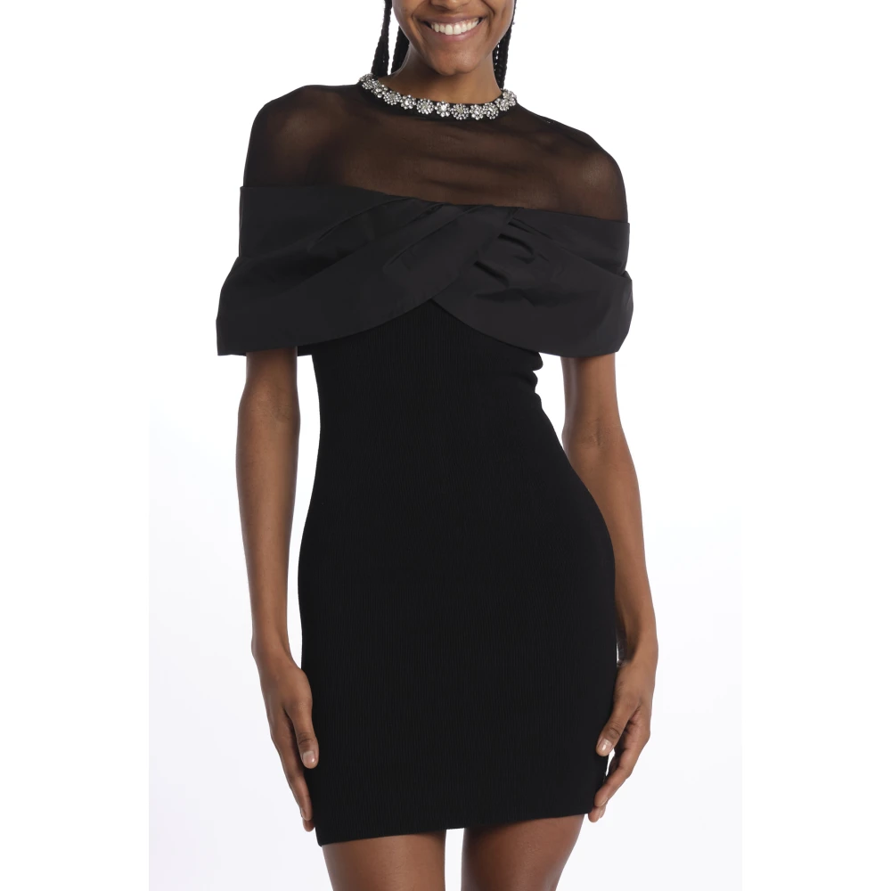Rebecca Vallance Zwart Tule Swarovski Kraag Mini Jurk Black Dames