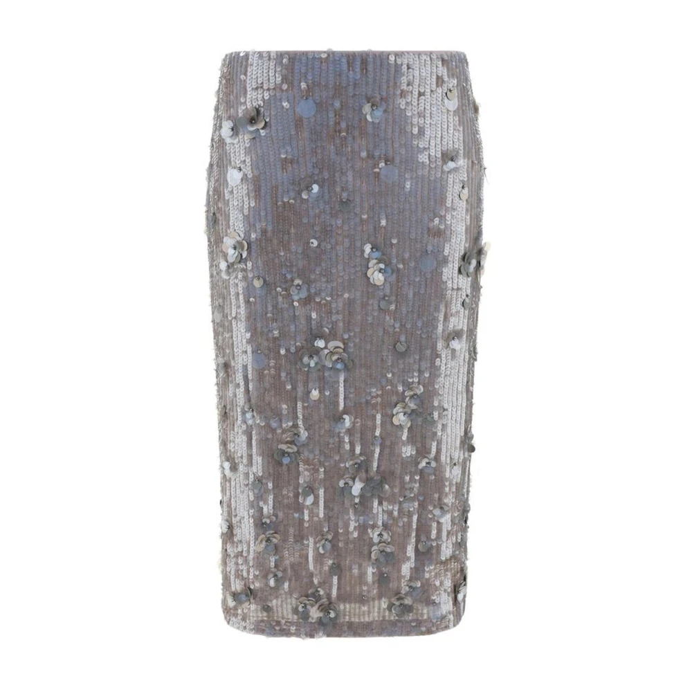 P.a.r.o.s.h. Grijze Midi Rok met Pailletten Borduurwerk Gray Dames