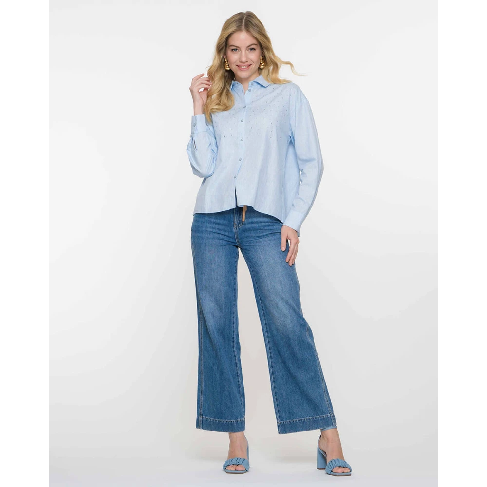 Geisha Blouse met strass lange mouw Blue Dames