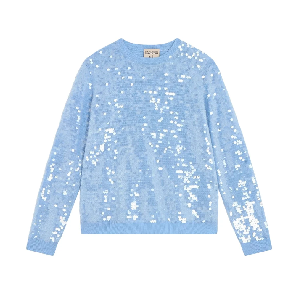 Semicouture Blue Round-Neck Knitwear, Female, Xs, Round-Neck Knitwear
