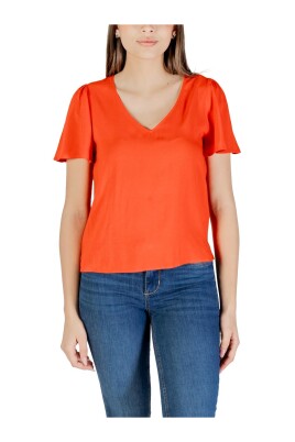 red-v-neck-flutter-sleeve-blouse