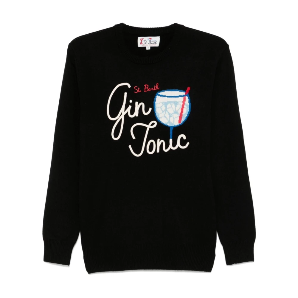 MC2 Saint Barth Zwarte Jacquard Trui met Geribbelde Randen Black Heren