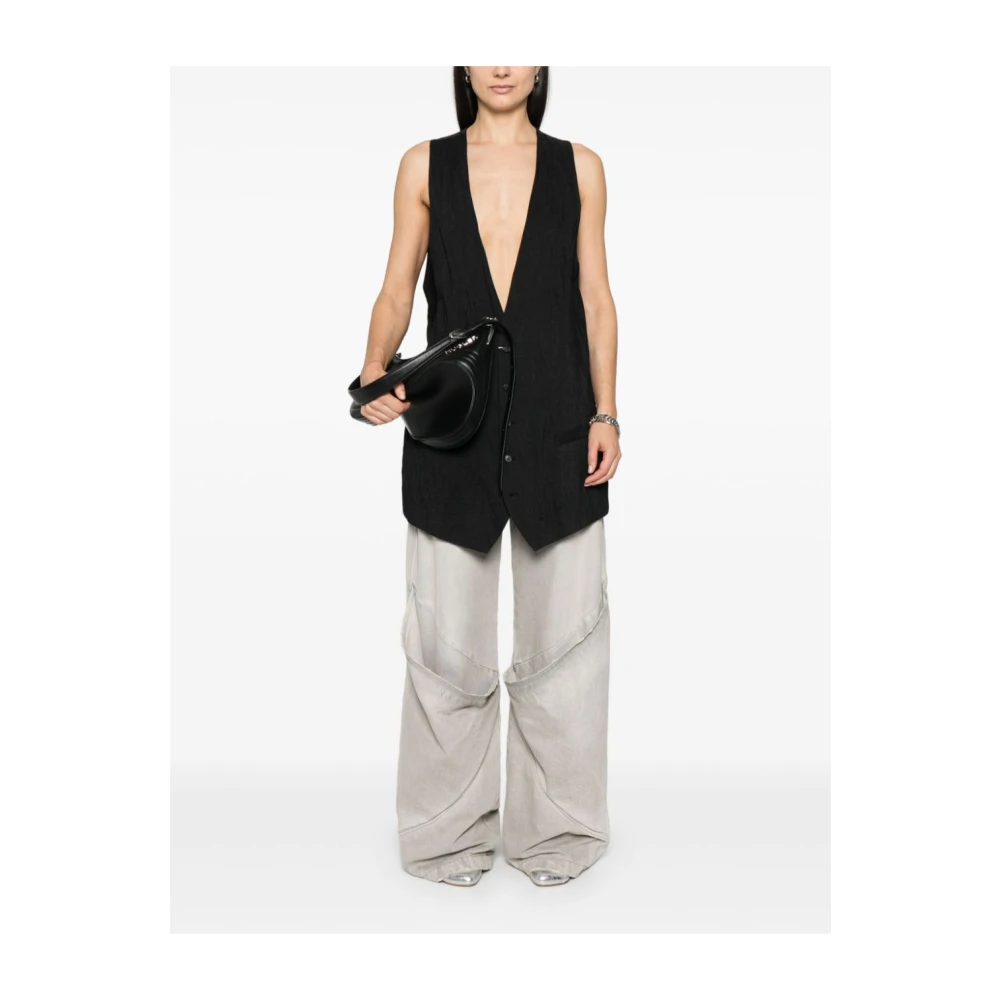 MM6 Maison Margiela Zwarte wollen diep V-hals vest Black Dames