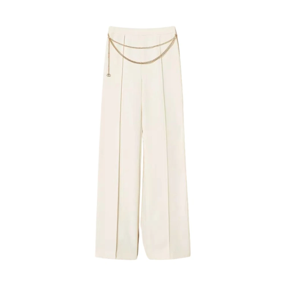 Twinset White Pantaloni In Crêpe Cady Con Cintura - Female - Wide Trousers - S - Trousers