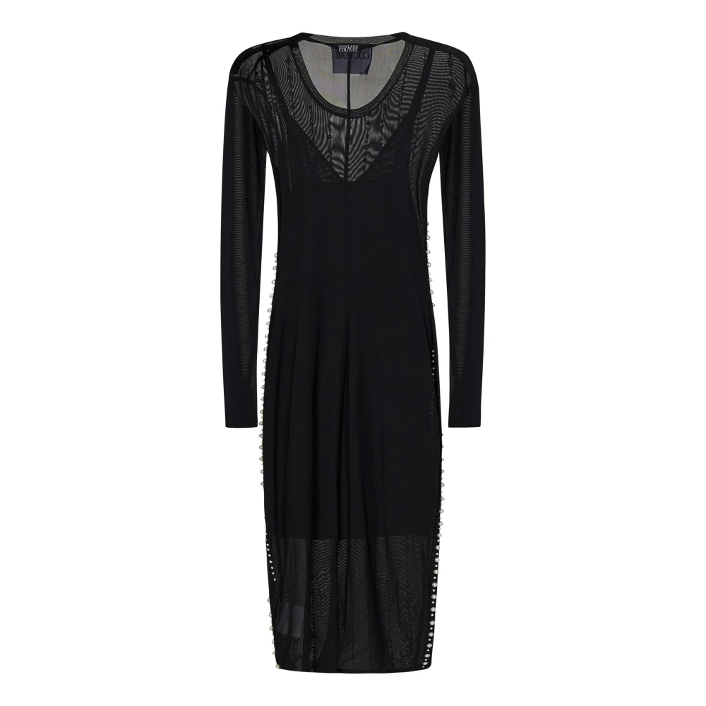 Versace Jeans Couture Zwarte Tule Midi Jurk met Kralenapplicaties Black Dames