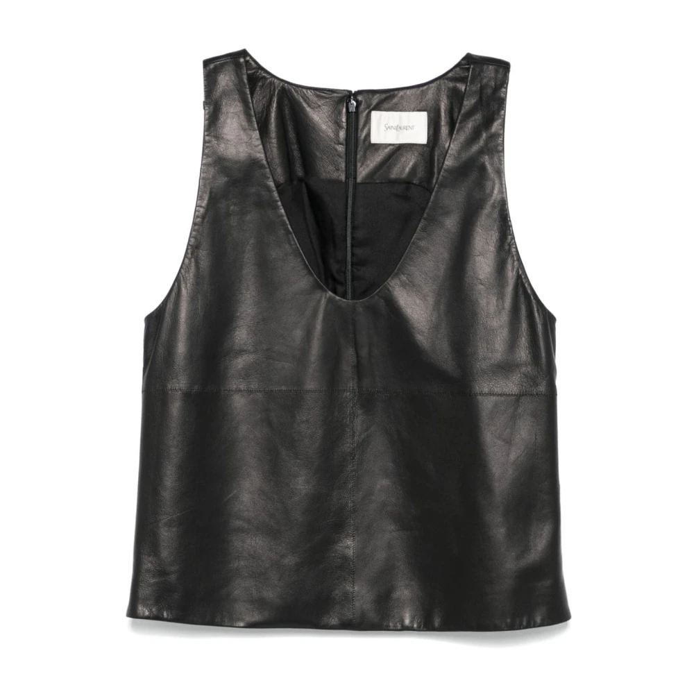 Saint Laurent Zwarte Leren Mouwloze Top Black Dames