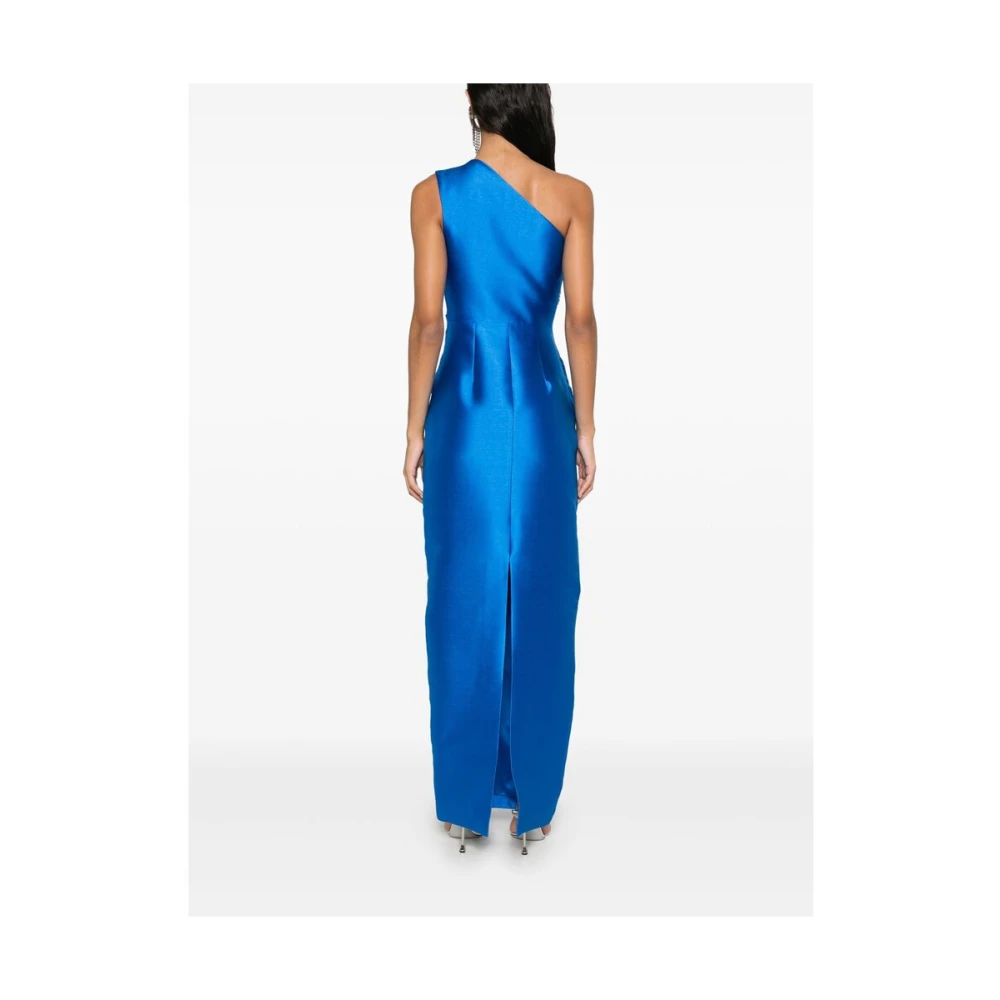 Solace London Blauwe One-Shoulder Maxi Jurk Blue Dames