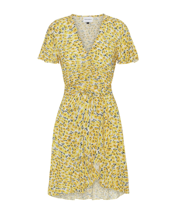 robe-portefeuille-jaune-a-fleurs-avec-volants