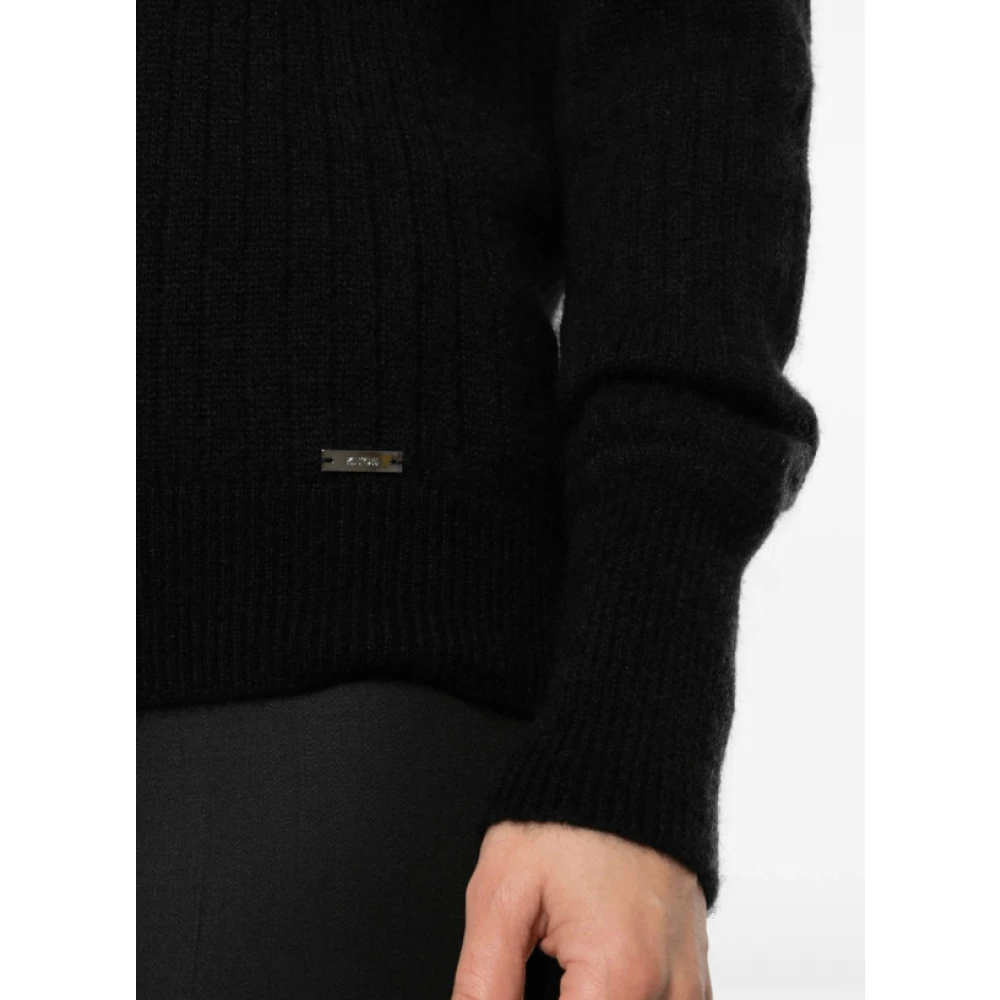 Kiton Zwarte Ribgebreide Trui met Rolhals Black Dames
