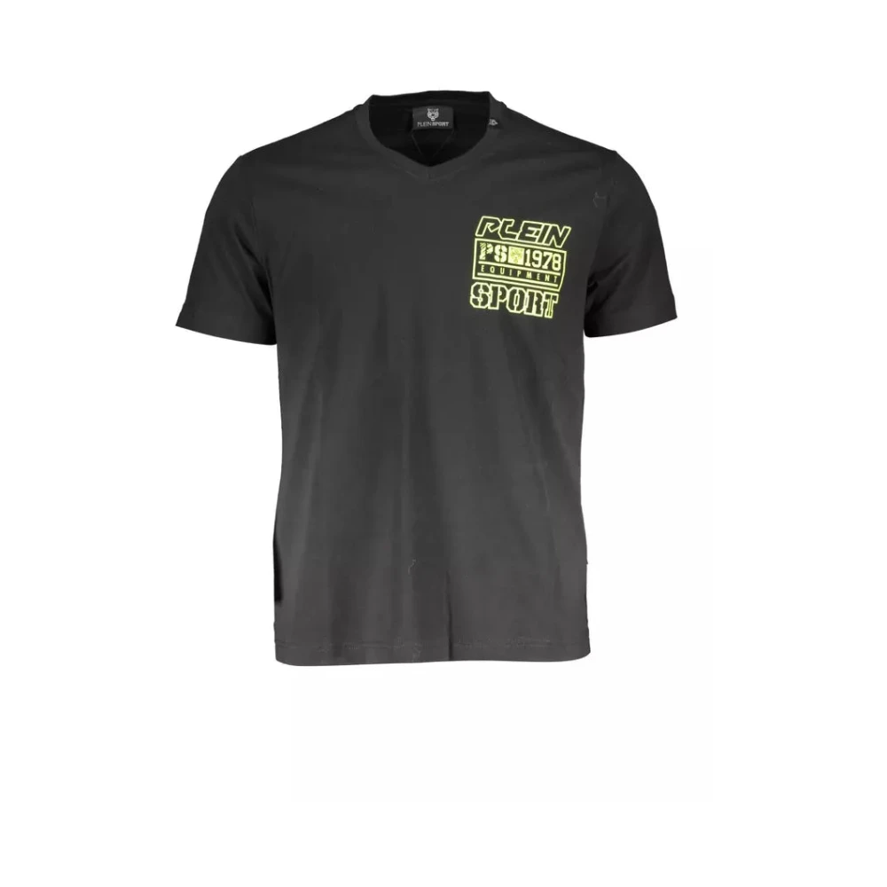 Plein Sport Zwart Katoenen V-Hals T-Shirt Black Heren