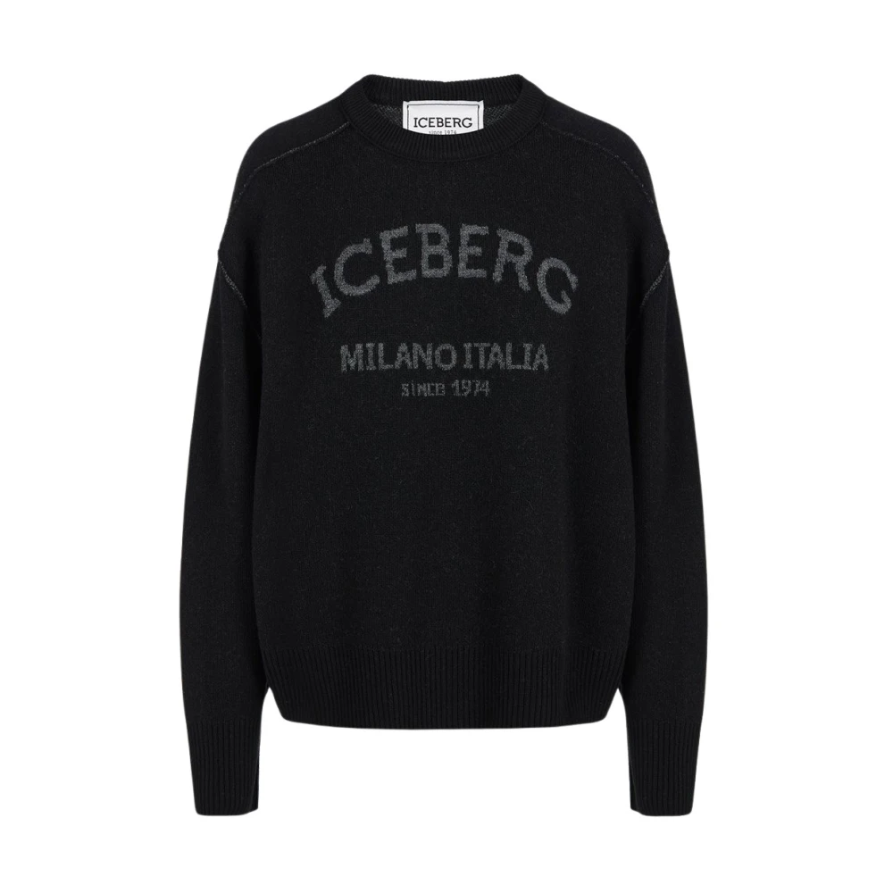 Iceberg Grijze crew-neck sweater met logo Black Dames