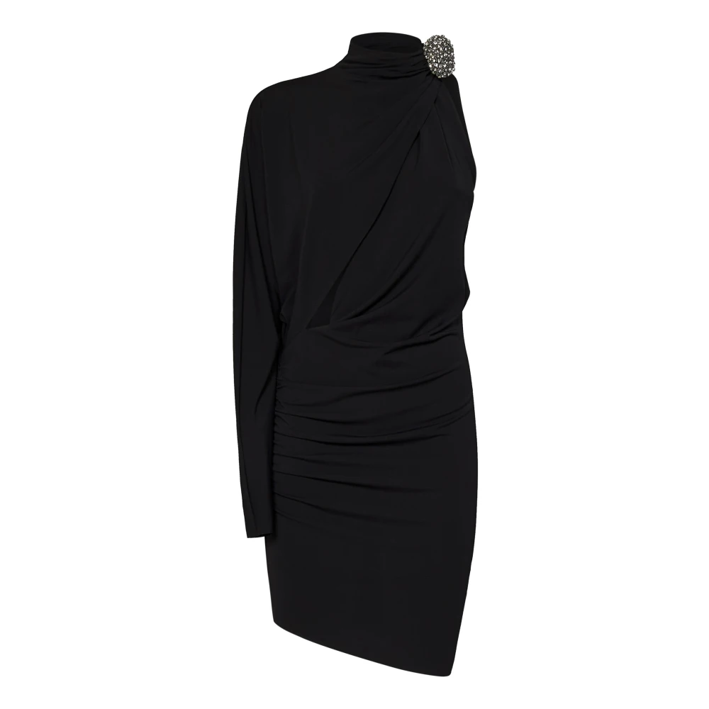 Amen Zwarte One Shoulder Gedrapeerde Jurk Black Dames