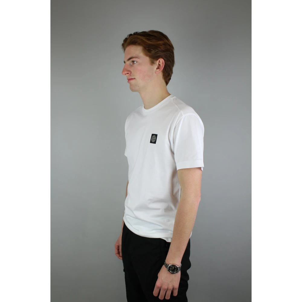 Stone Island Borstlogo T-shirt Wit White Heren