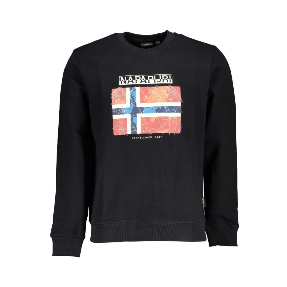 Napapijri Black Sweatshirts, Male, 2XL, Cotton Sweatshirt For Men