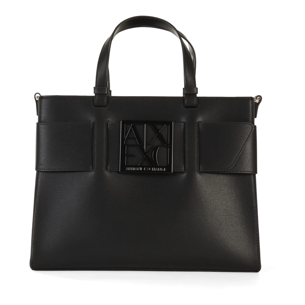 Armani Exchange Stor Toteväska med Front Logo Plakett Black, Dam