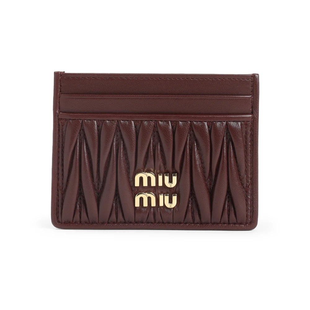 Miu Miu , Wallets & Cardholders, Female, Brown, One Size, Bordeaux Leather Cardholder With Slots