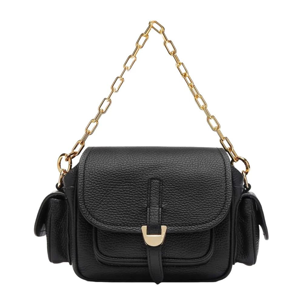Coccinelle Zwarte Leren Crossbody Tas met Rits Black Dames