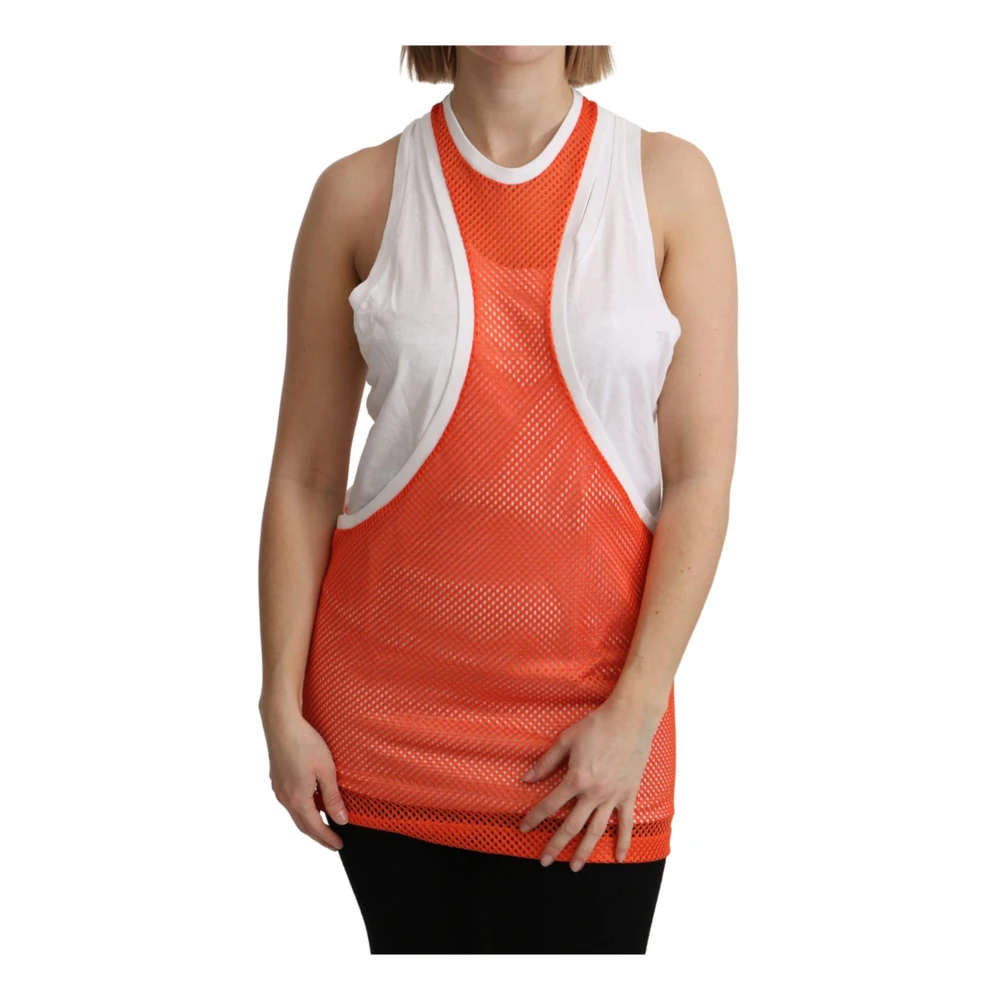 Dsquared2 Women's Orange Sleeveless Tops, M, Crewneck Sleeveless Tank With Logo Details