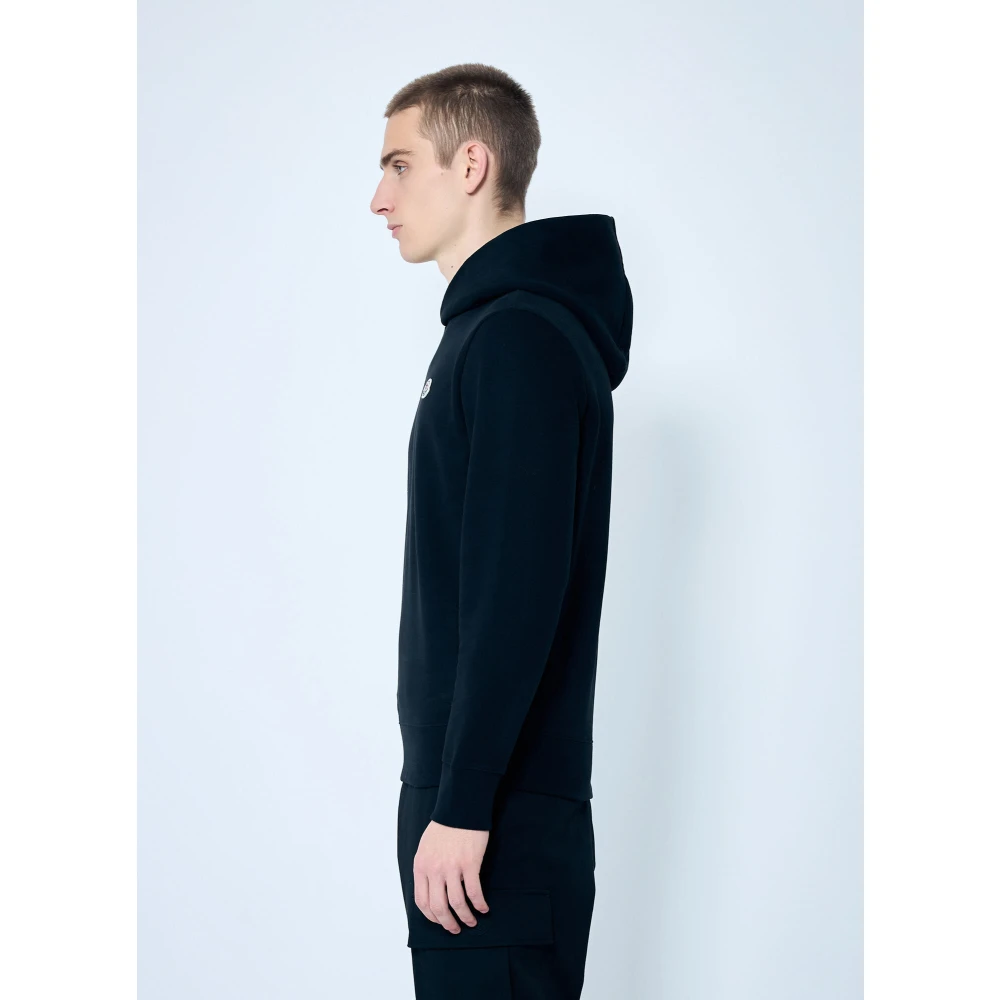 Moncler Cotton Fleece Logo Patch Hoodie Black Heren