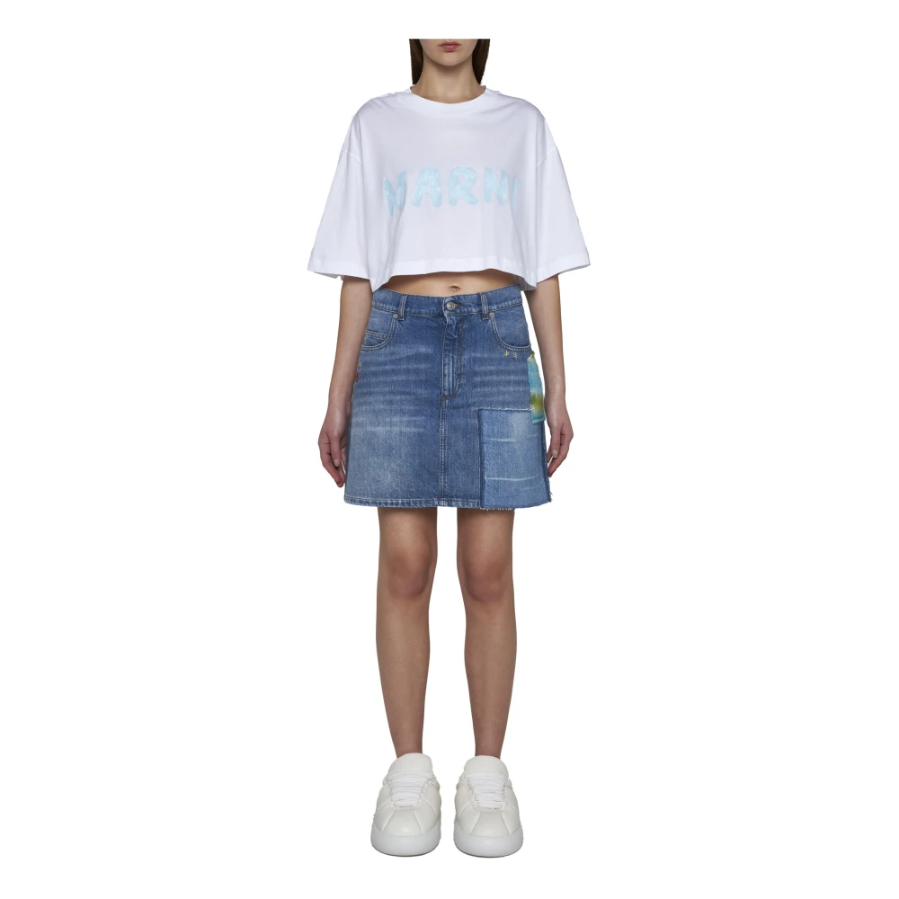 Marni Denim Rok met Gehaakte Applicatie Blue Dames