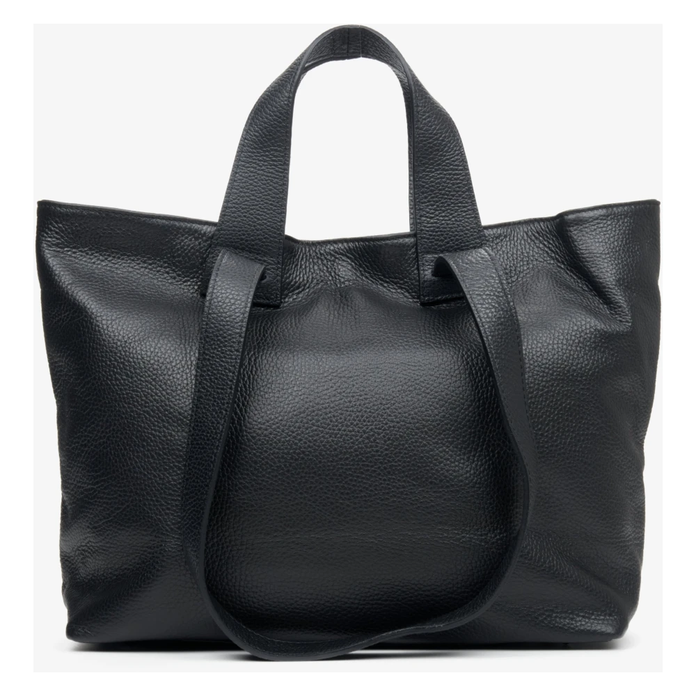 Estro Zwarte Leren Handtas Elegante Chic Stijl Black Dames