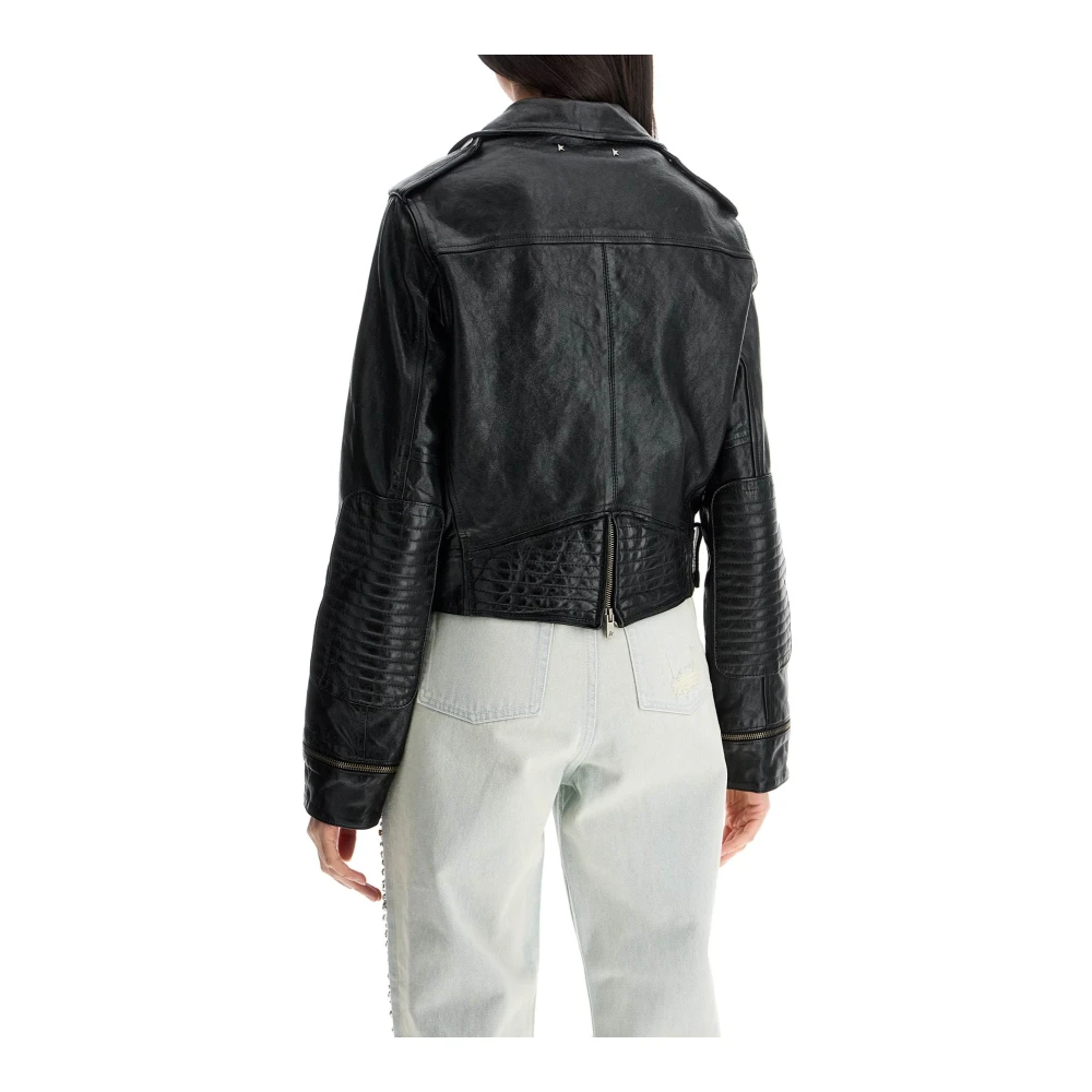 Golden Goose Glanzend Zwart Lamsleren Bikerjack Black Dames