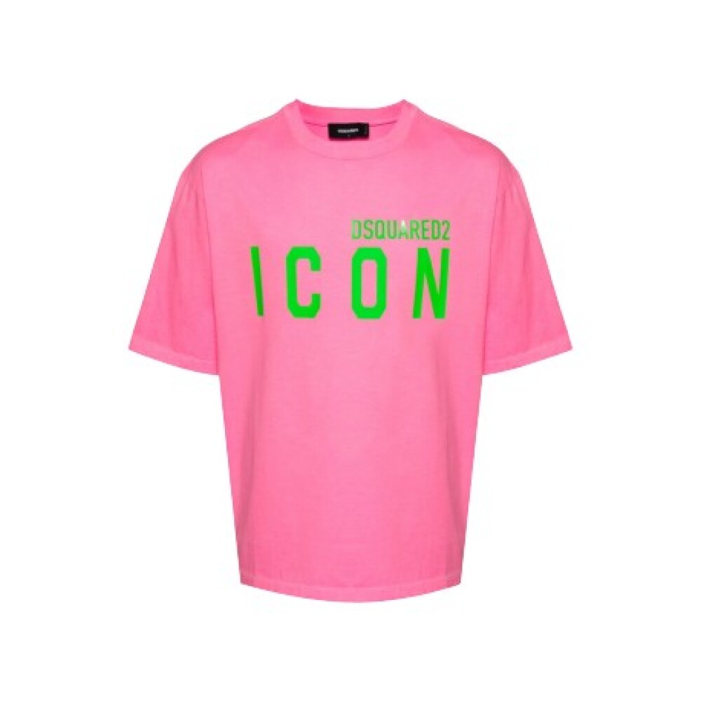 T shirt Rose Fluo avec Logo Dsquared2 Homme Miinto