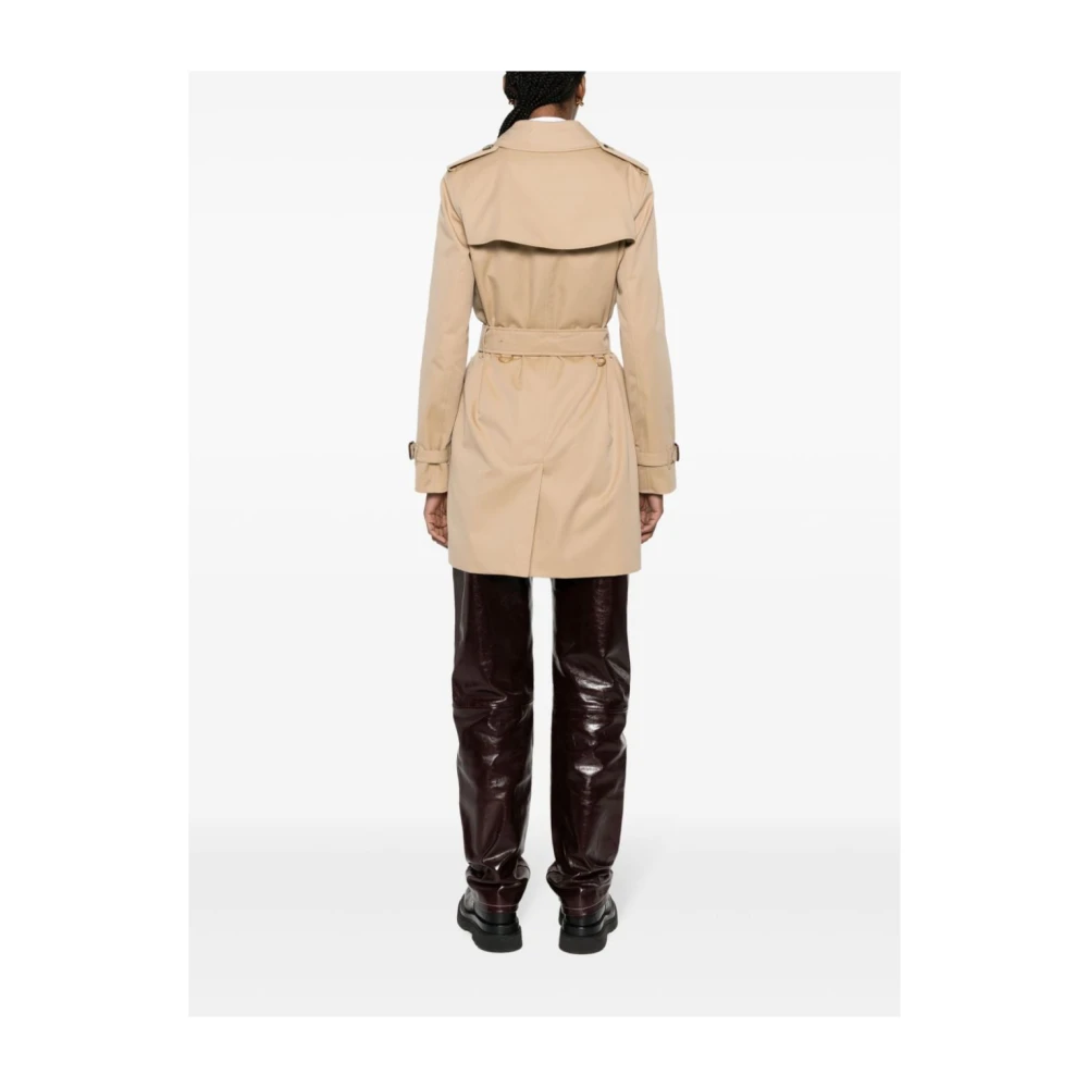 Burberry Beige Katoenen Gabardine Dubbelrijige Jas Beige Dames