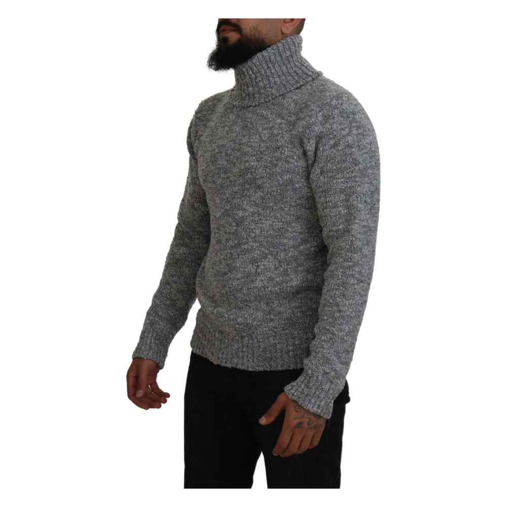 Dolce & Gabbana Grijze Wol Gebreide Coltrui Trui Gray Heren