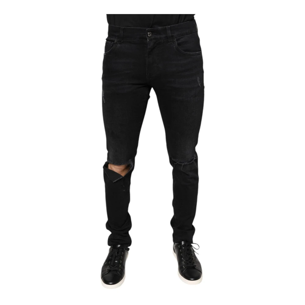 Dolce & Gabbana Zwarte Skinny Denim Jeans met Rits Black Heren