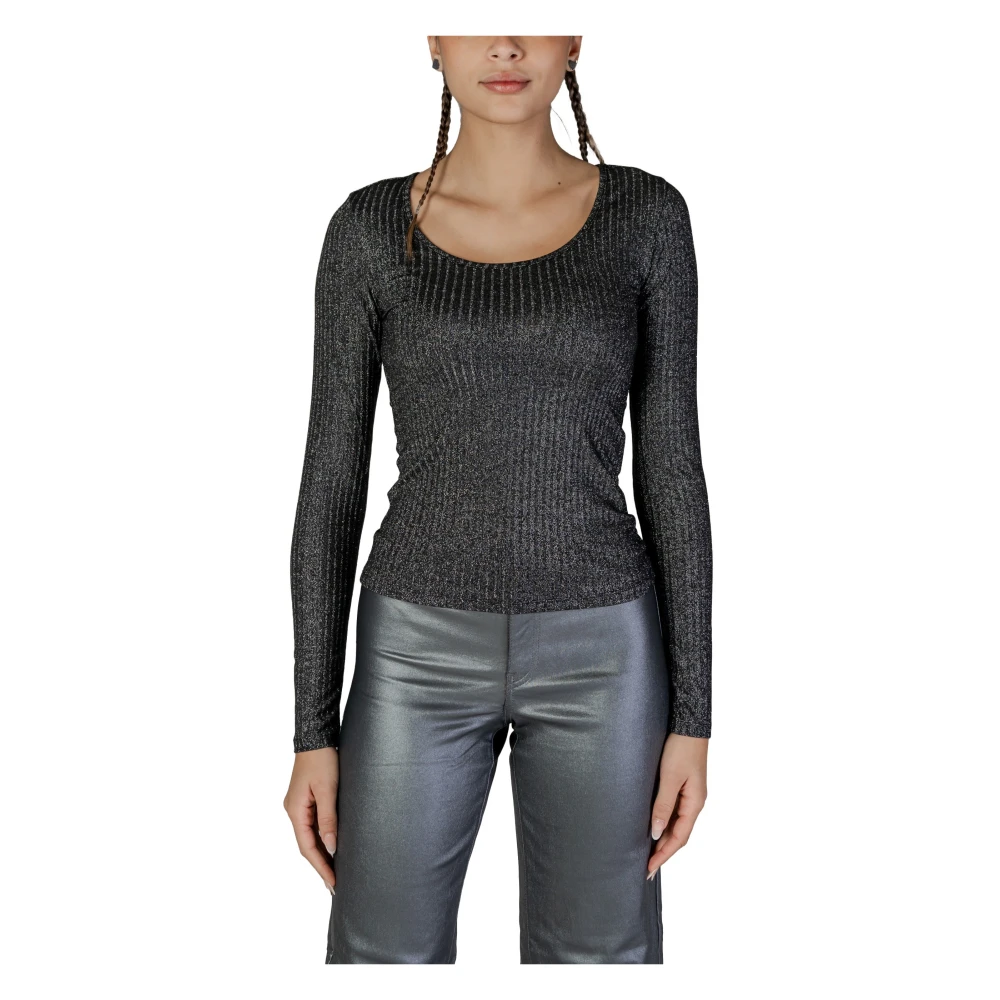 Vero Moda Metallic Gebreide Top Lange Mouwen Black Dames