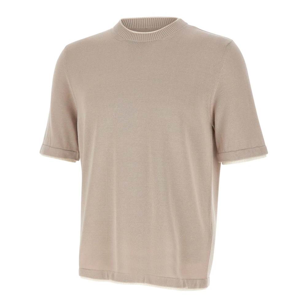 Eleventy Men's Beige Round-Neck Knitwear, Xl, Round Neck Trim Jumper