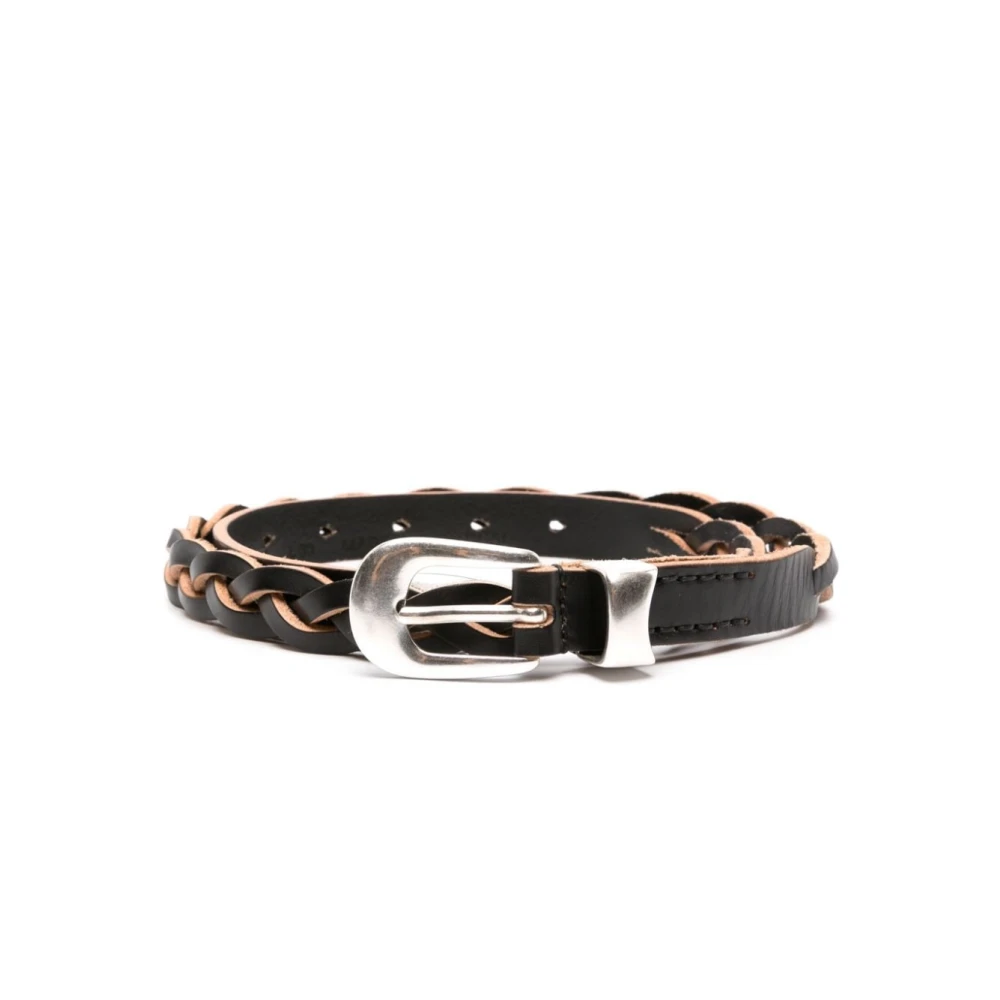 Our Legacy Zwart Gevlochten Leren Riem met Zilverkleurige Gesp Black Heren