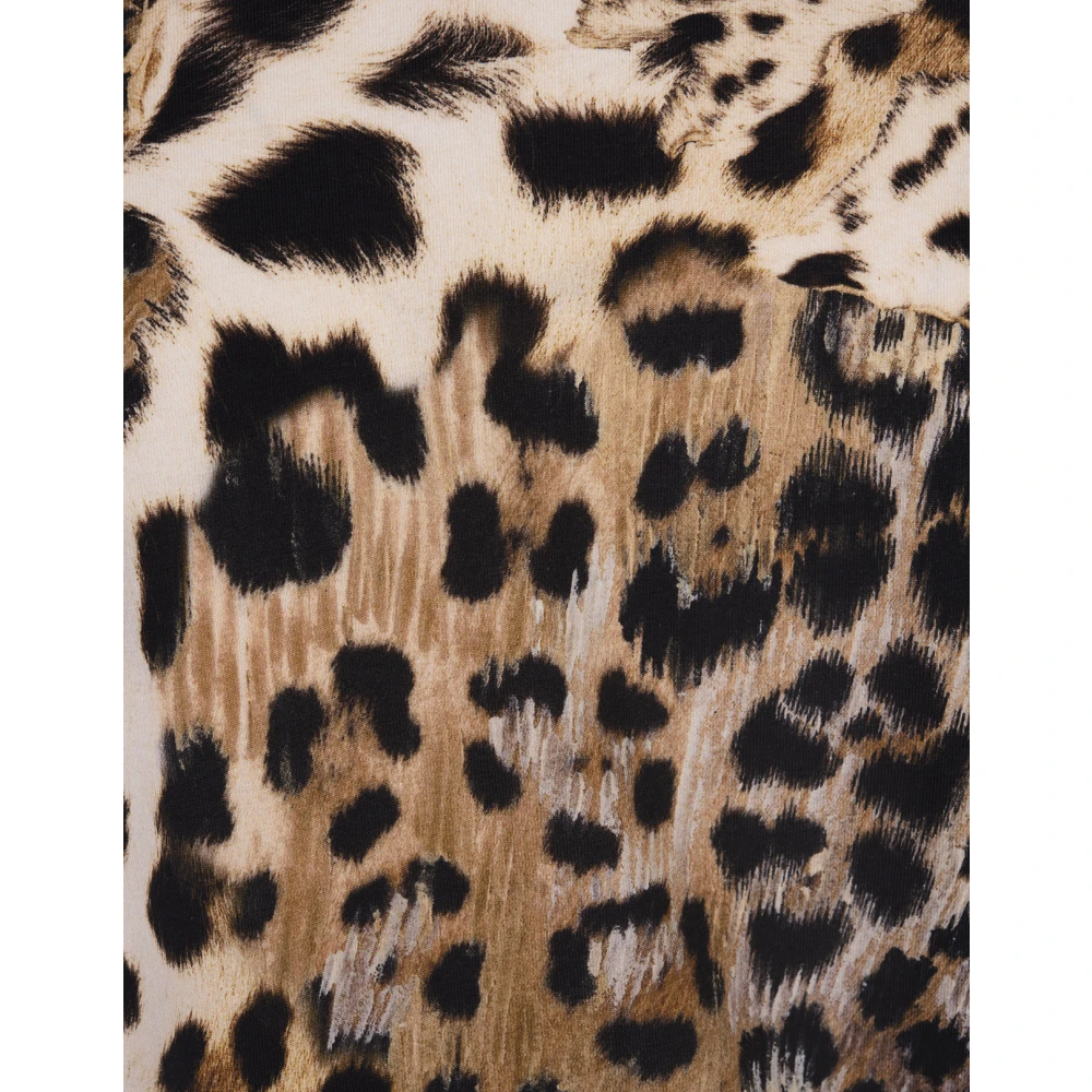 Roberto Cavalli Leopard Print Stretch Katoenen T-shirt Brown Dames