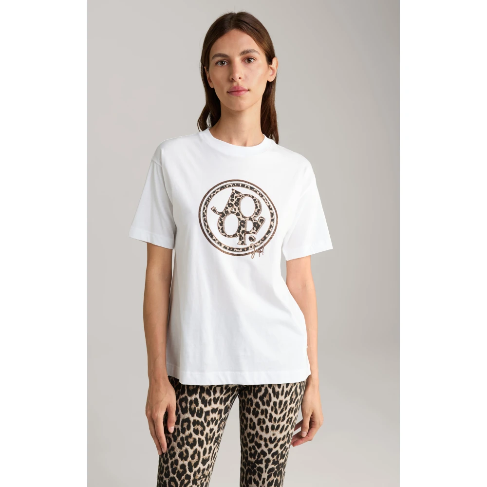 Joop! Kristal Logo T-shirt Luipaard Ontwerp White Dames