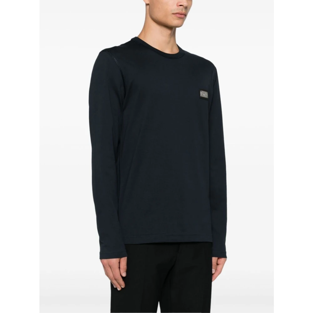 Dolce & Gabbana Blauw Geribbelde Ronde Hals Lange Mouw Shirt Blue Heren