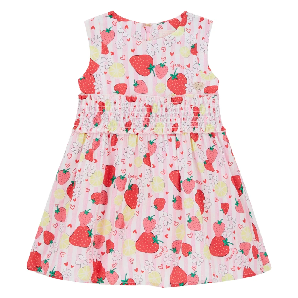 Guess Girls Pink Poplin Sleeveless Strawberry Dress - Dresses - 5 Y - Kids