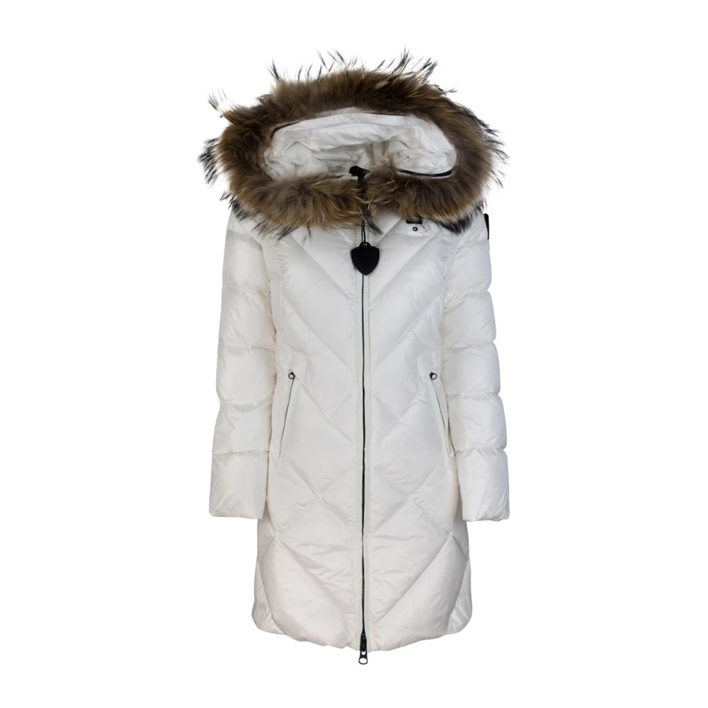Blauer Witte Hooded Bont Trim Nylon Jas White Dames