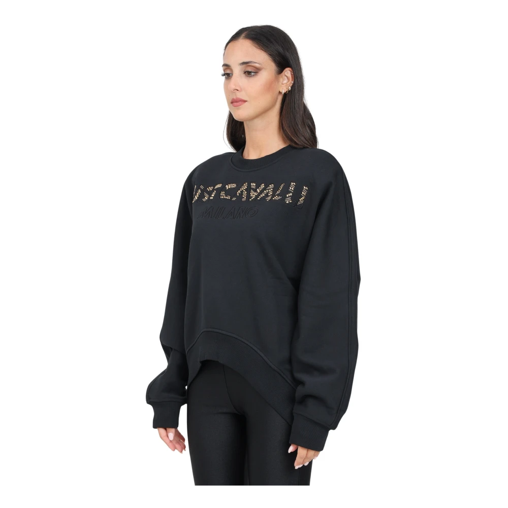 Just Cavalli Zwart Crew Neck Sweatshirt met Studded Logo Black Dames