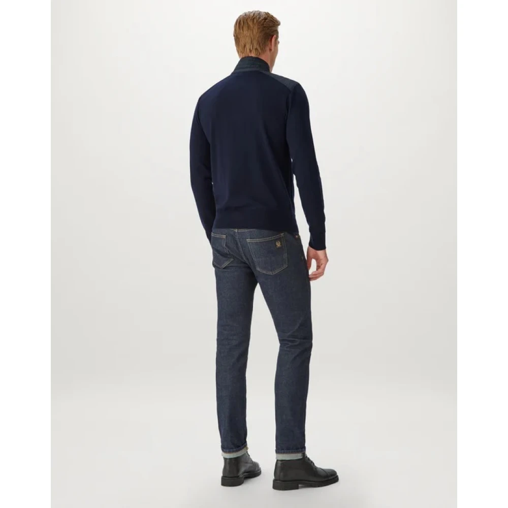 Belstaff Merino Quarter Zip Jumper met Textuur Nylon Panelen Blue Heren