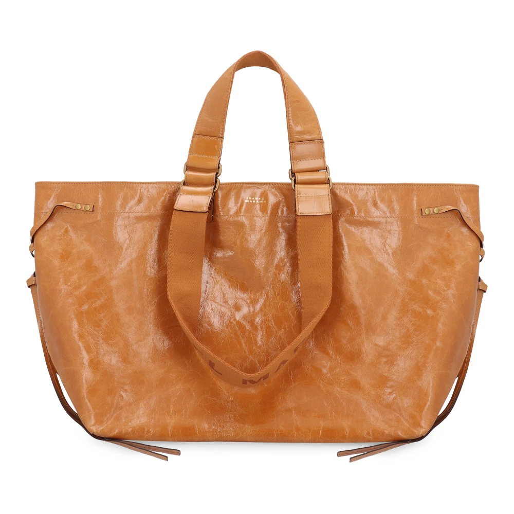 Isabel marant Leren Tote Tas met Stoffen Handvatten Brown Dames
