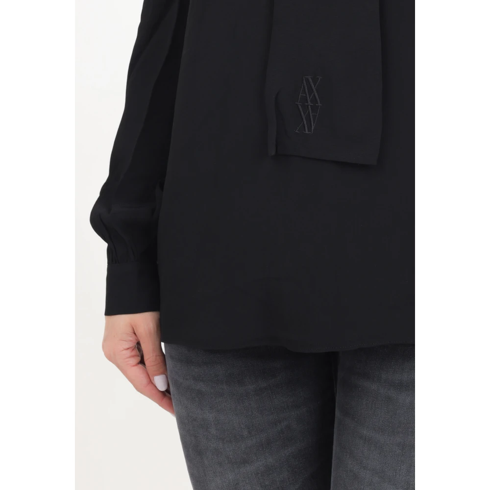 Armani Exchange Zwarte damesblouse met borduurwerk Black Dames