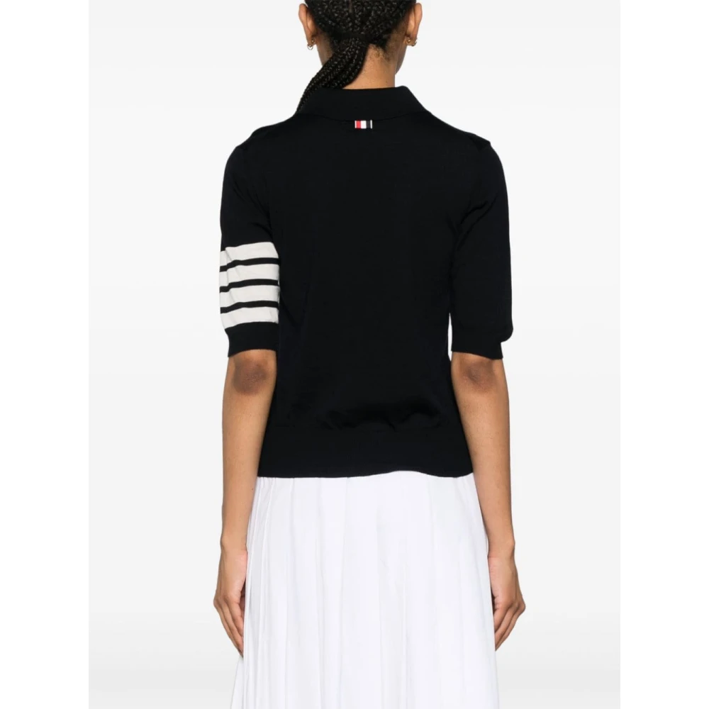 Thom Browne Blauwe Gebreide Poloshirt met Strepen Blue Dames