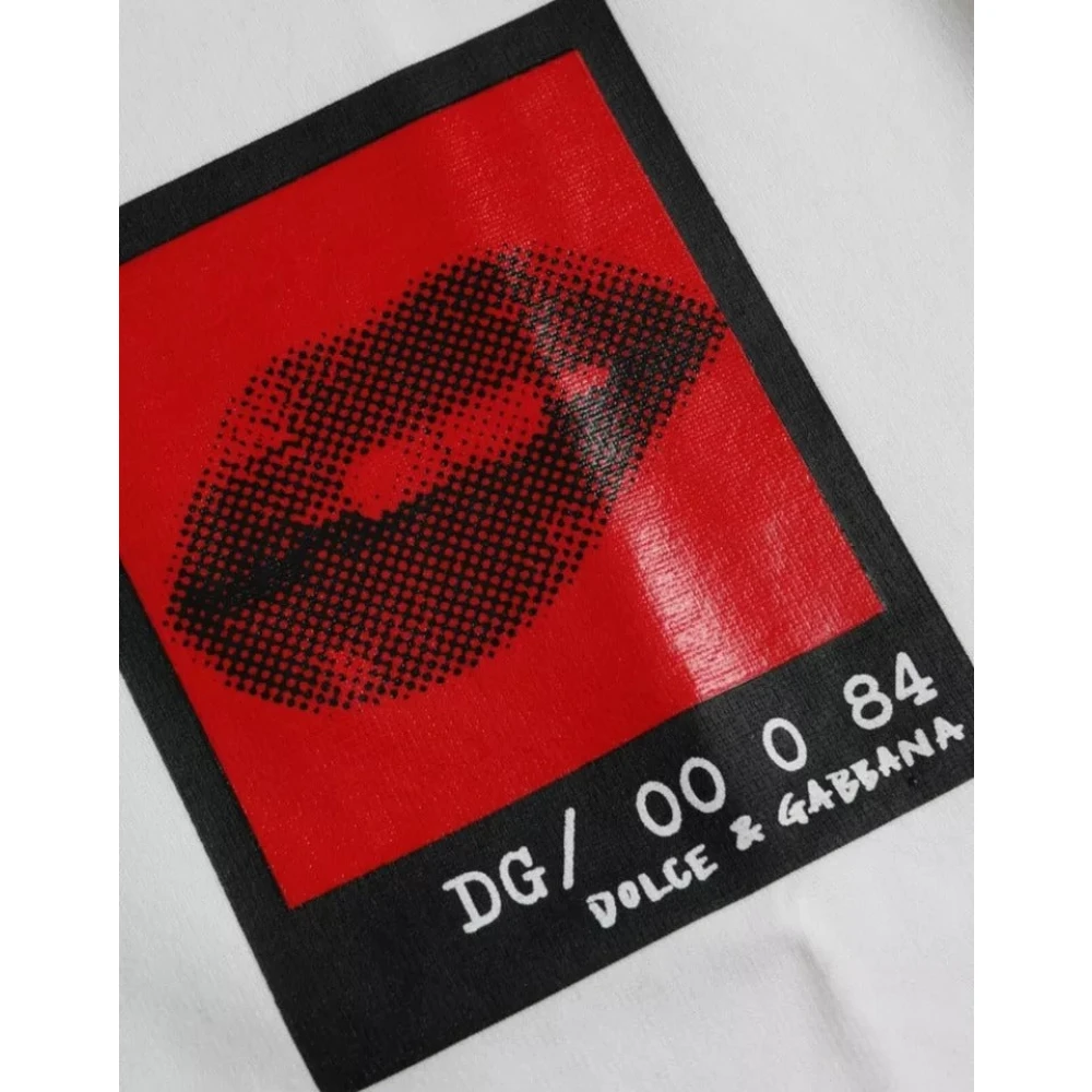 Dolce & Gabbana Rode Lippen Grafisch Wit T-Shirt Mannen White Heren