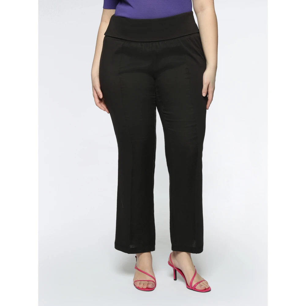 Fiorella Rubino Linnen Broek met Jersey Tailleband Black Dames