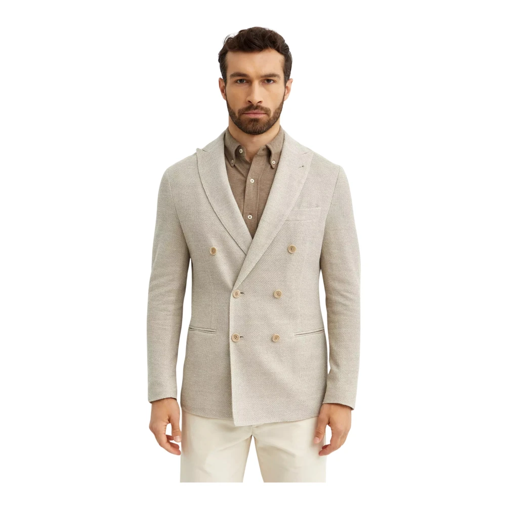 Fay Beige Linnen Dubbelrijige Blazer Beige Heren